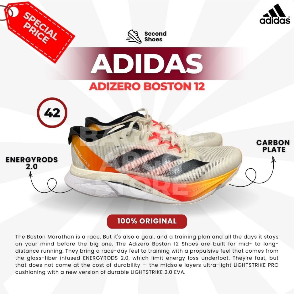 [SECOND] ADIDAS ADIZERO BOSTON 12 UKURAN 42