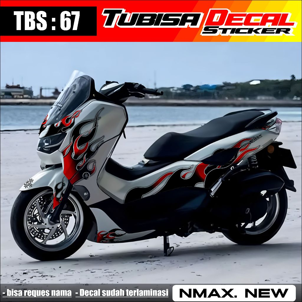 DECAL NMAX NEW FULL BODY - STIKER STICKER DECAL BODY PUTIH VARIASI MOTIF API TERBARU