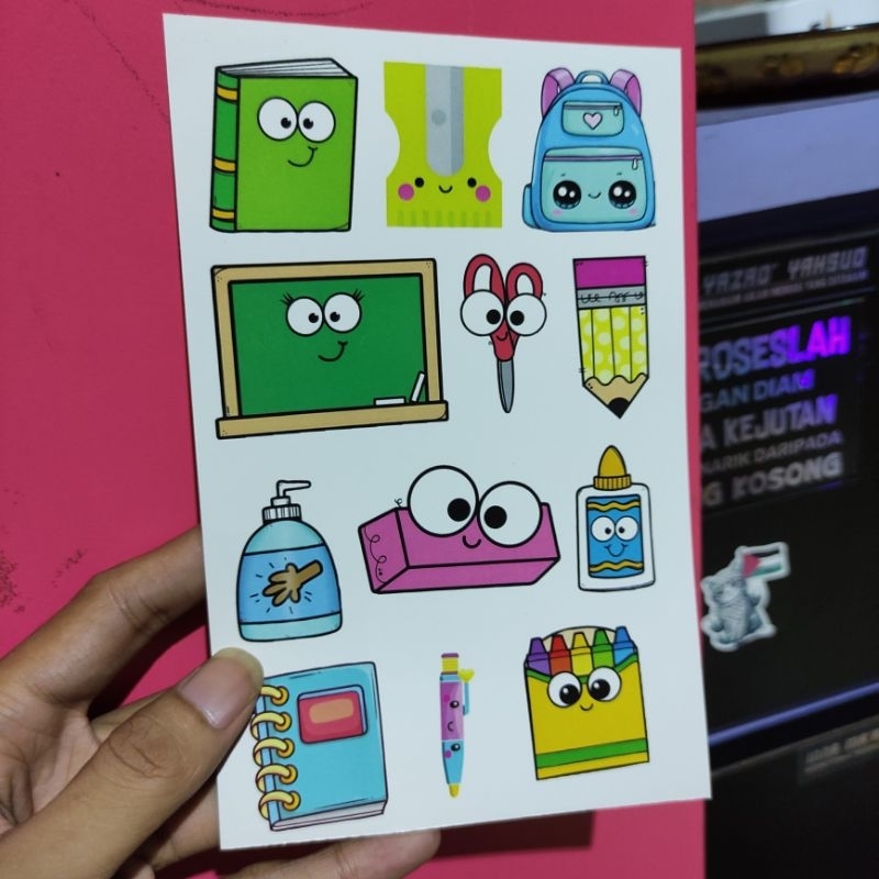 

Sticker cartoon peralatan sekolah 1 lembar ukuran A6