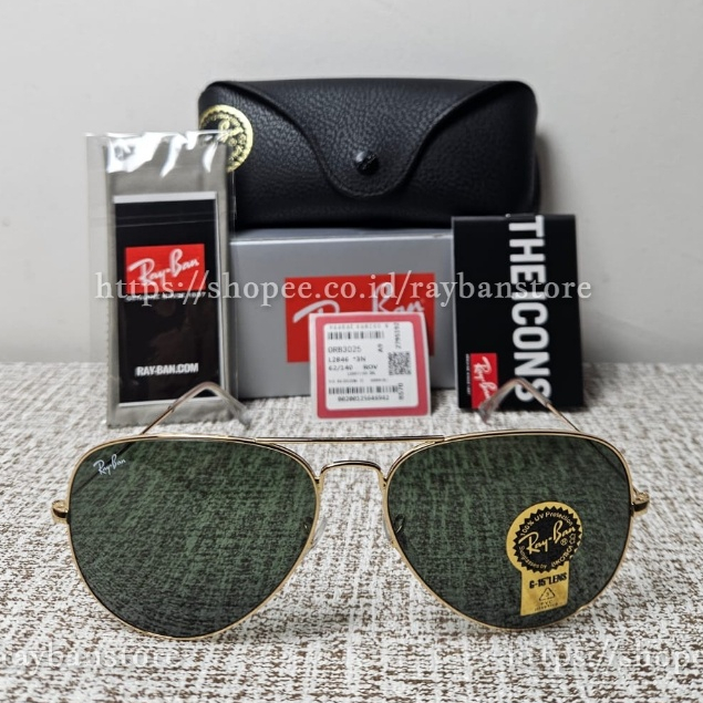 Kacamata Rayban Aviator RB3025 L2846 62 Gold Lens Green Original