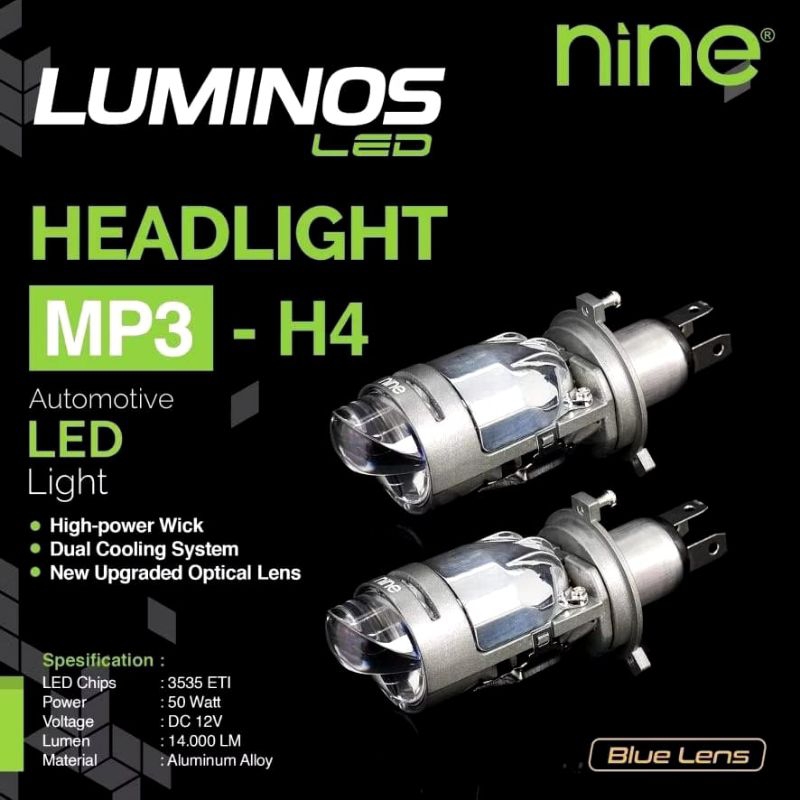 Lampu Led H4 Mobil Luminos Mp3 50 Watt (isi 1 PCS) Warna Putih-Kuning Mini Biled Laser Blue Len...