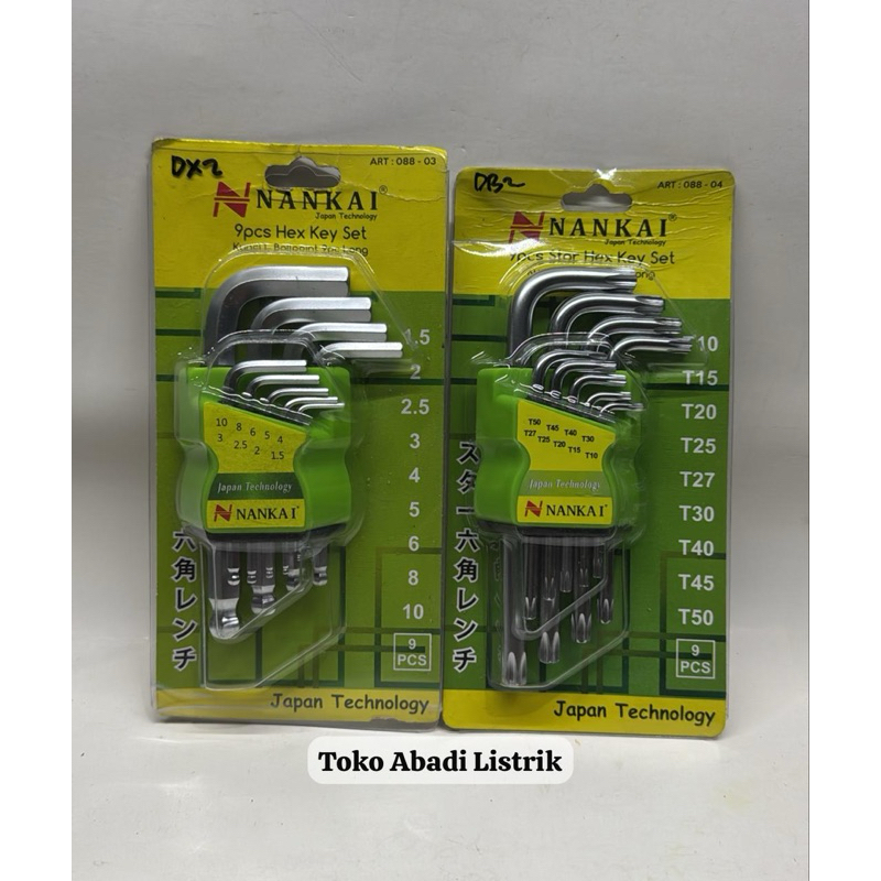 Nankai Kunci L Panjang Bintang & Hex Key Long Ballpoint 9 Pcs Set / Kunci Cakram