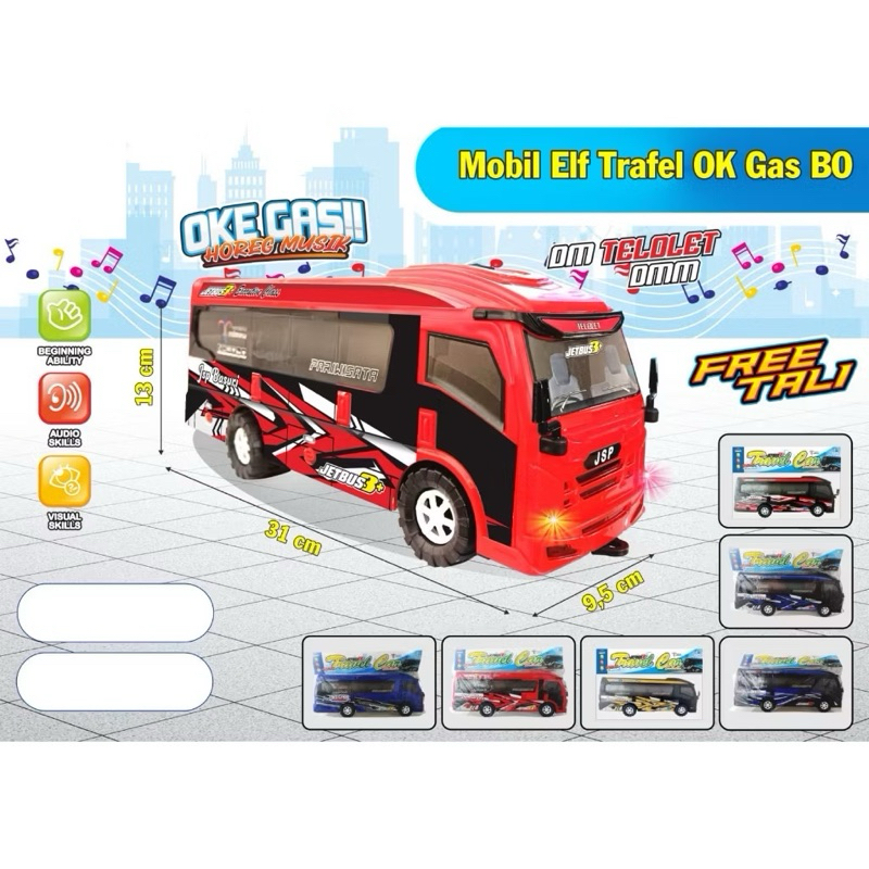 Mainan Anak Mobil ELF Travel OK GAS Telolet Mainan Mobil Bus Travel ELF Musik Dan Lampu FREE TALI