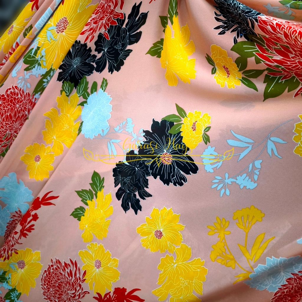 Kain Sifon Chiffon Motif Bunga Lebar 150 cm Blush Pink