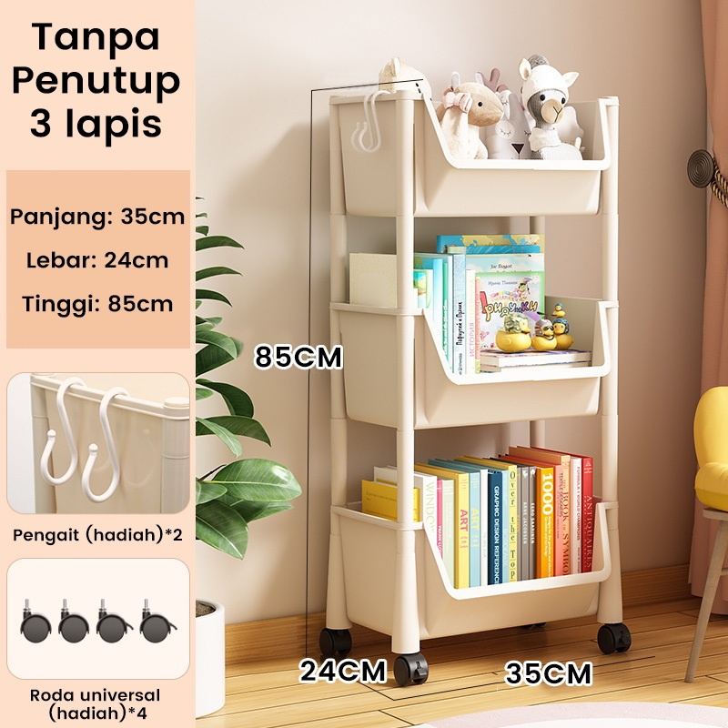 Terbaru Rak Buku Susun Serbaguna Tempat Rak Buku Anak Lemari Buku Plastik Rak Portable Roda Rak