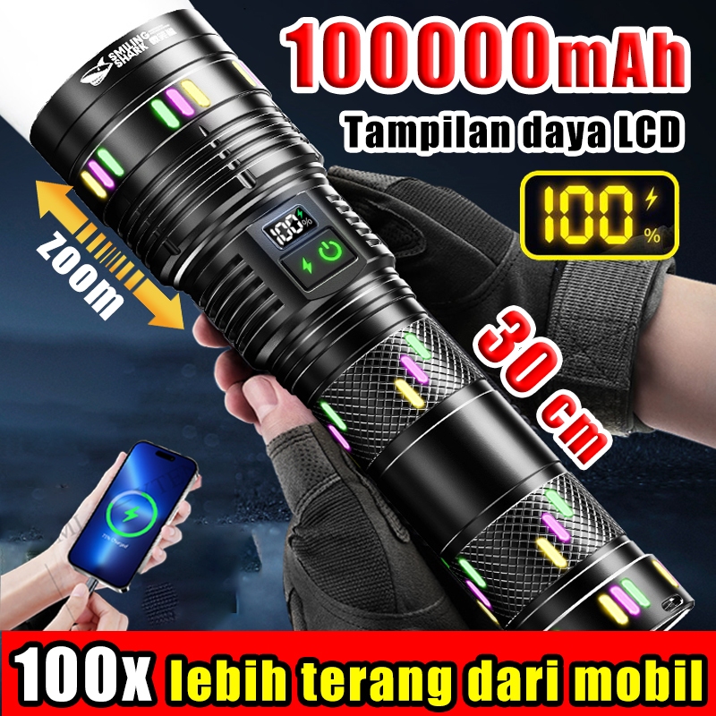 Senter super besar 30cm80000 Jarak Jauh Zoom Putar Senter super besar Senter LED Super Terang Senter