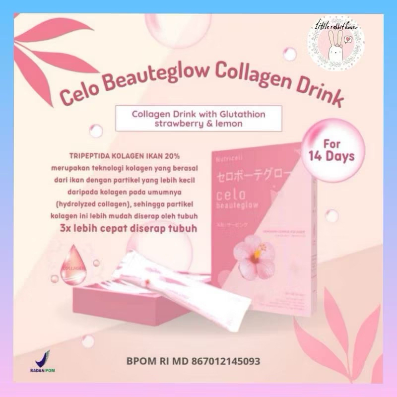 READY CELO BEAUTEGLOW COLLAGEN DRINK 14 SACHET MINUMAN COLAGEN STRAWBERRY CELO.BEAUTE