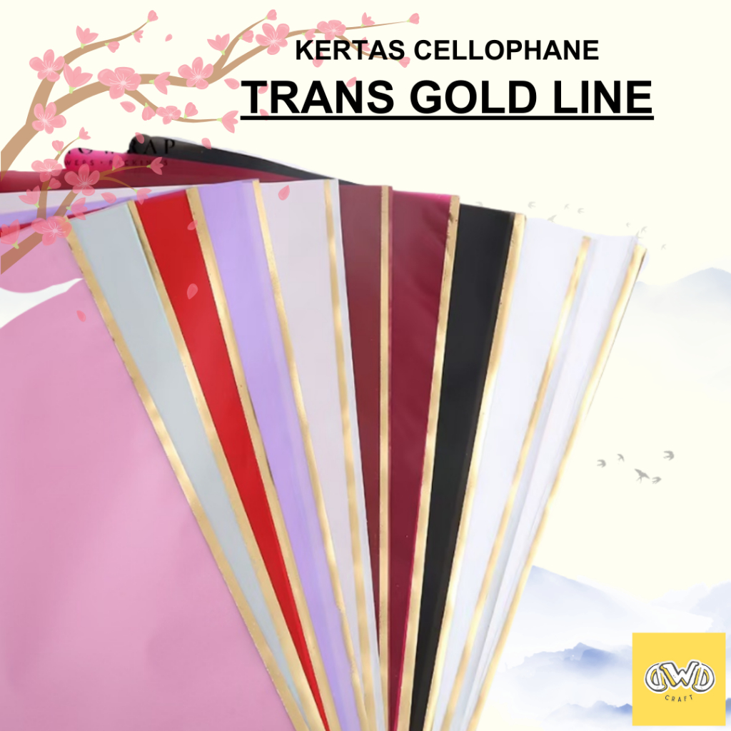 

(20 LEMBAR) TRANSPARAN GOLD LINE - Flower Wrapping Cellophane / Kertas Buket Bunga Hand Bouquet