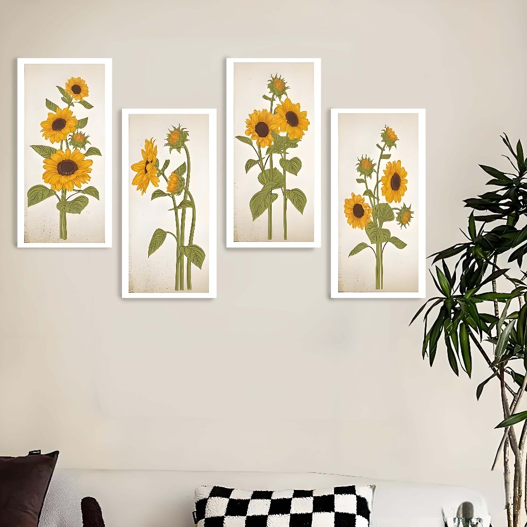 Lukisan Dinding Bunga Matahari Estetika Modern Dekorasi Ruang Tamu Kamar Tidur