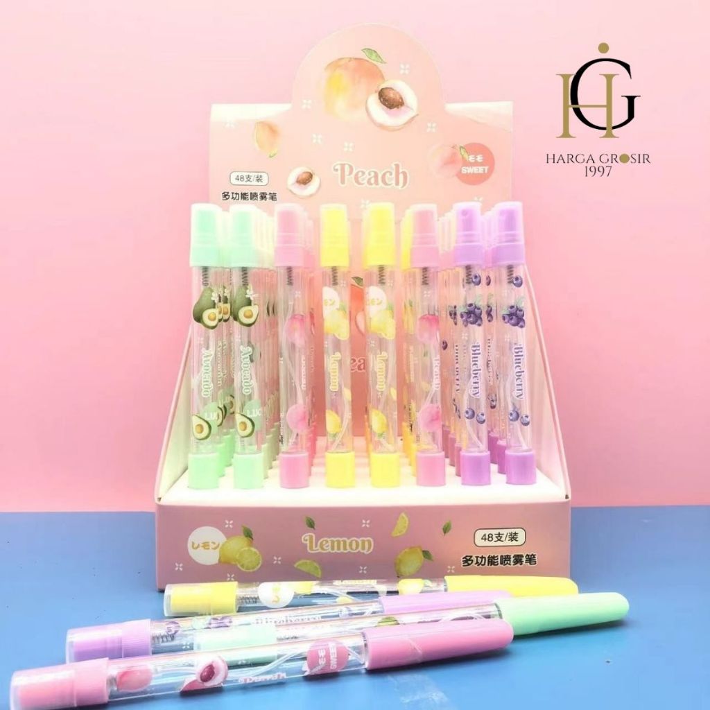 

4/8/12pcs Pulpen semprotan parfum BUAH FRUITS pena pen spray decant share in jar parfum kado unik alat tulis lucu Stationery