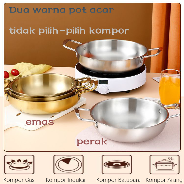 Panci Kimchi / Panci Makanan Stainless Steel / Panci Sayuran / Emas / Perak