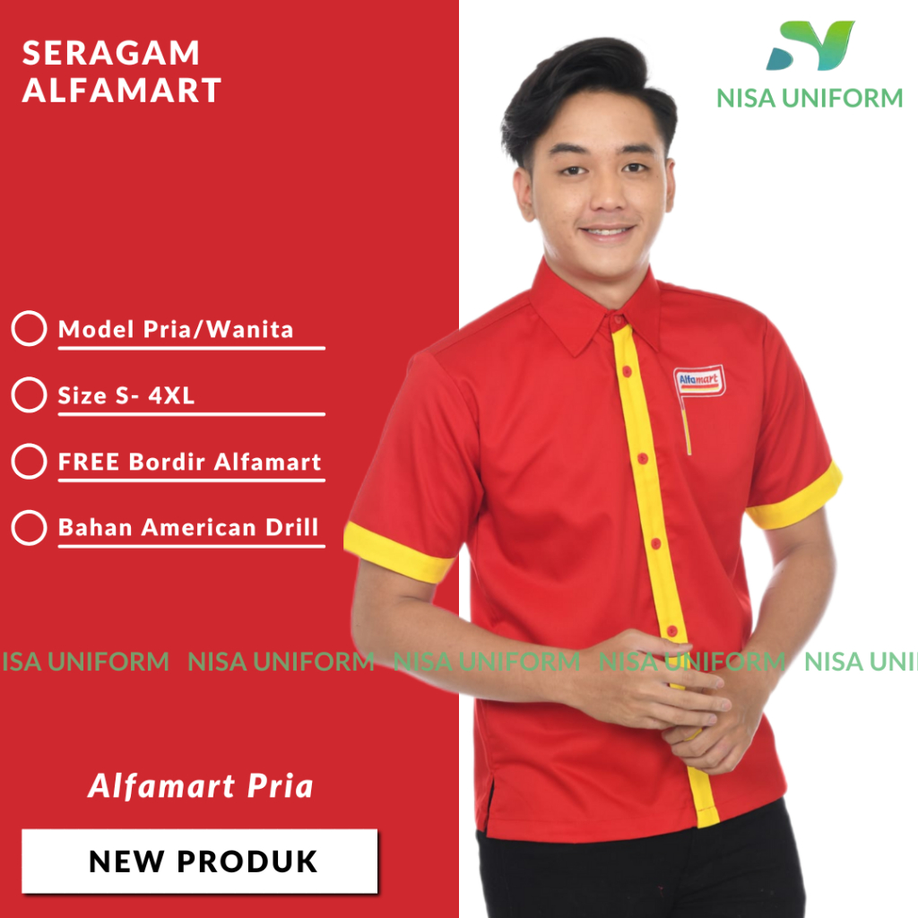 Baju Alfamart Wanita/Baju Kemeja Alfamart/Seragam Alfamart/Baju Kerja Custom Bordir Nama