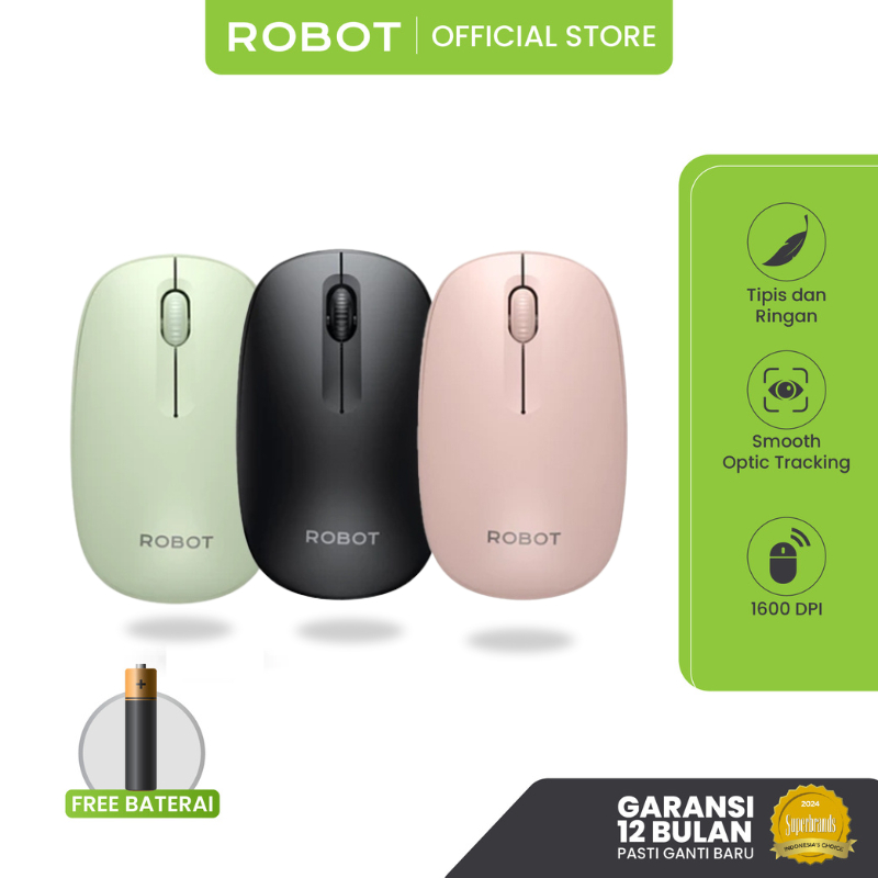 ROBOT Mouse Wireless Laptop Komputer Tanpa Kabel USB 2.4G Optical M260 Mouse Nirkabel Original Garan