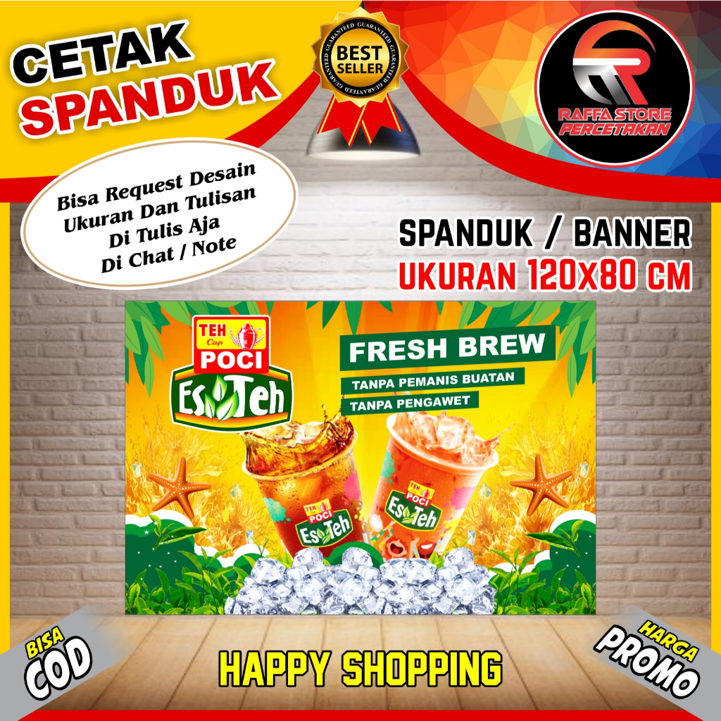 Spanduk banner backdrop Es Teh Poci murah bisa custom / Banner Teh Poci ukuran 120x80 cm/ bisa COD