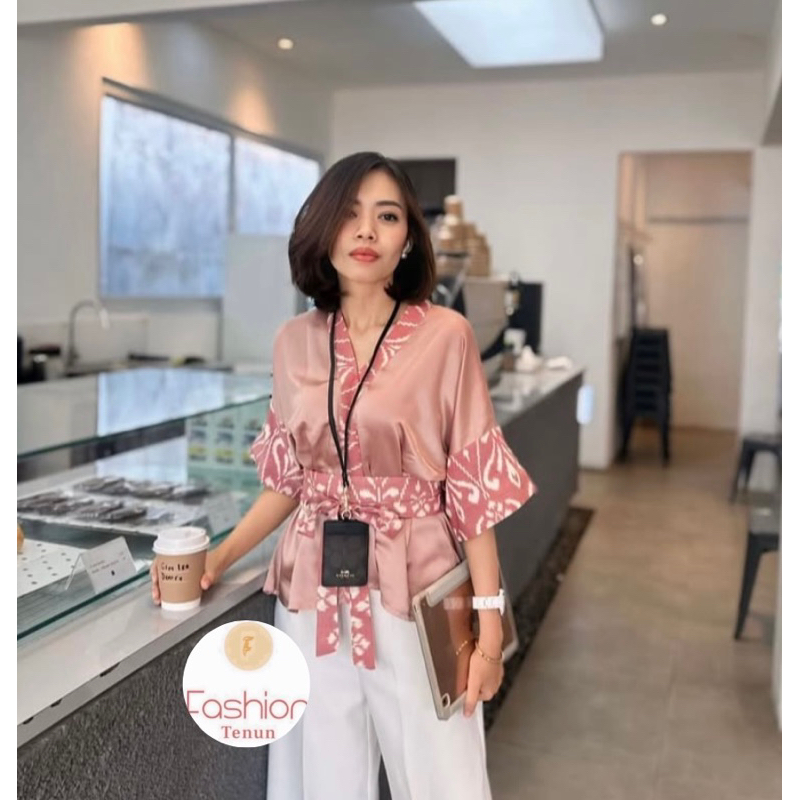 Lala Dusty Pink Outer + Obi (Atasan Tenun Endek)