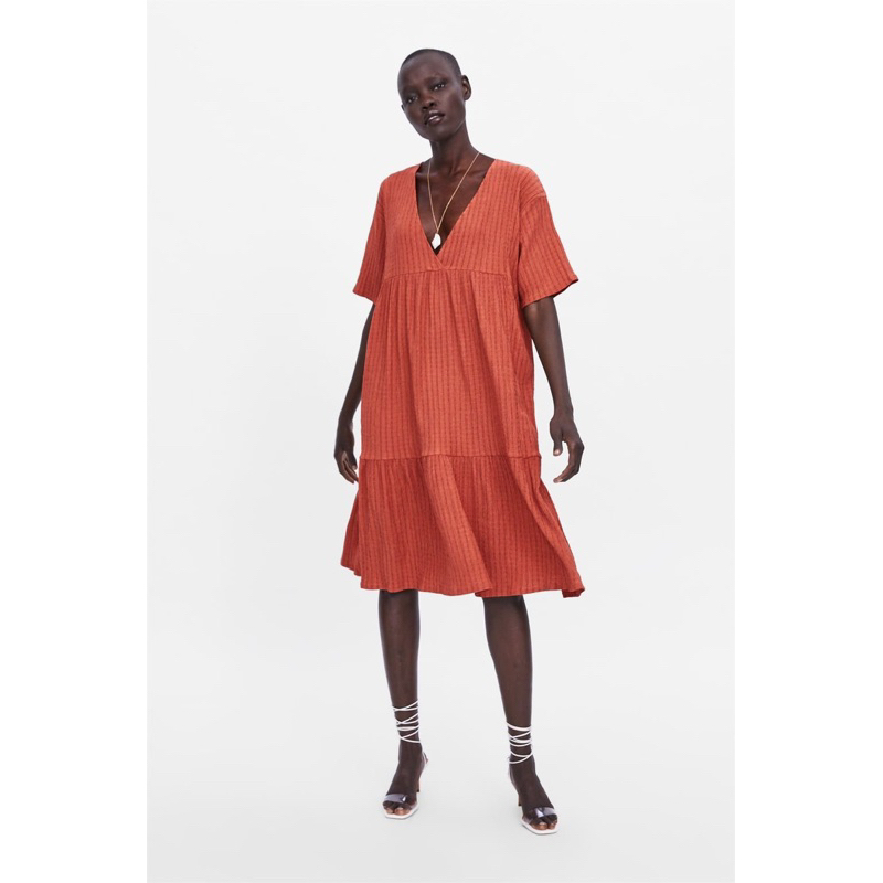 Zara Terracotta Ruffle Dress