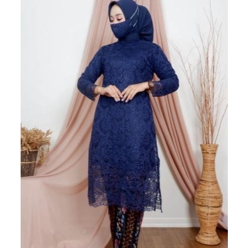 Atasan Kebaya Brukat Tunik Modern Jumbo LD 130 / Kebaya Brokat / Baju Kebaya Brokat Kurung Wanita AT