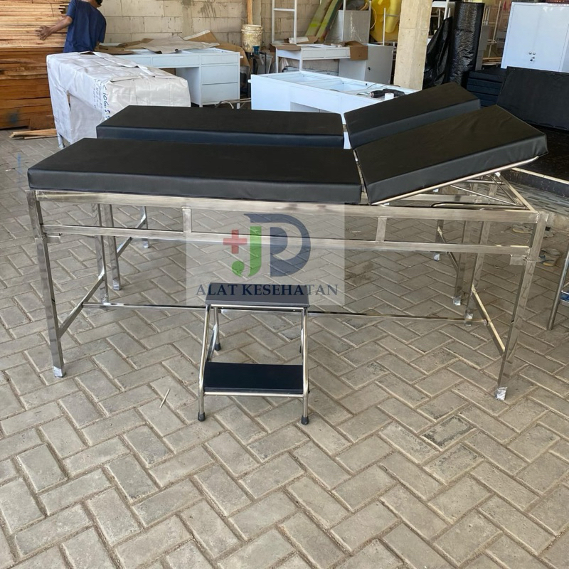Bed Periksa UKS STAINLESS STEEL Meja Periksa Plus Tangga Pijakan