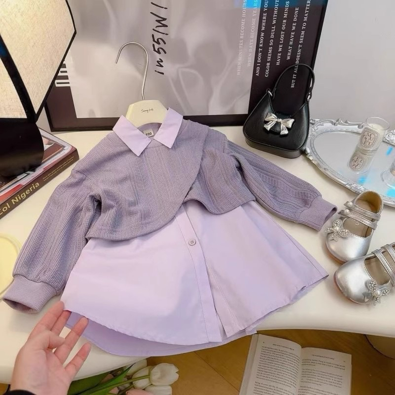 dailykids Dress lilac + Outer import anak perempuan