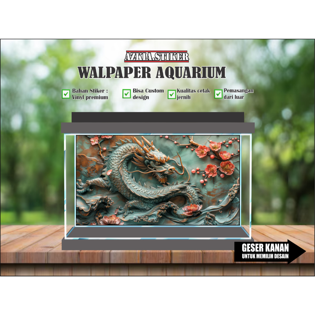 sticker skotlet wallpaper background hiasan aquarium belakang 3d naga custom