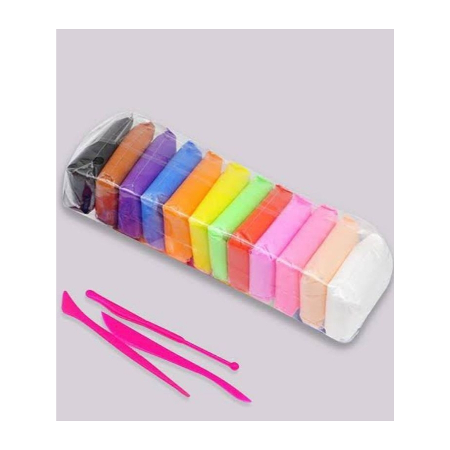 GROSIR MAINAN CLAY MAINAN EDUKASI ANAK PLASTISIN LILIN MAINAN CLAY POLYMER 1 PACK ISI 12 PCS FREE PI