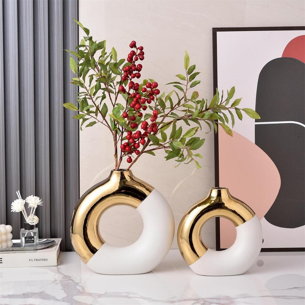 Mi.more Geometric Donut Vase / Vas Bunga Meja Simple Mewah / Vas Bunga Keramik / Vas Bunga / Pot Bun