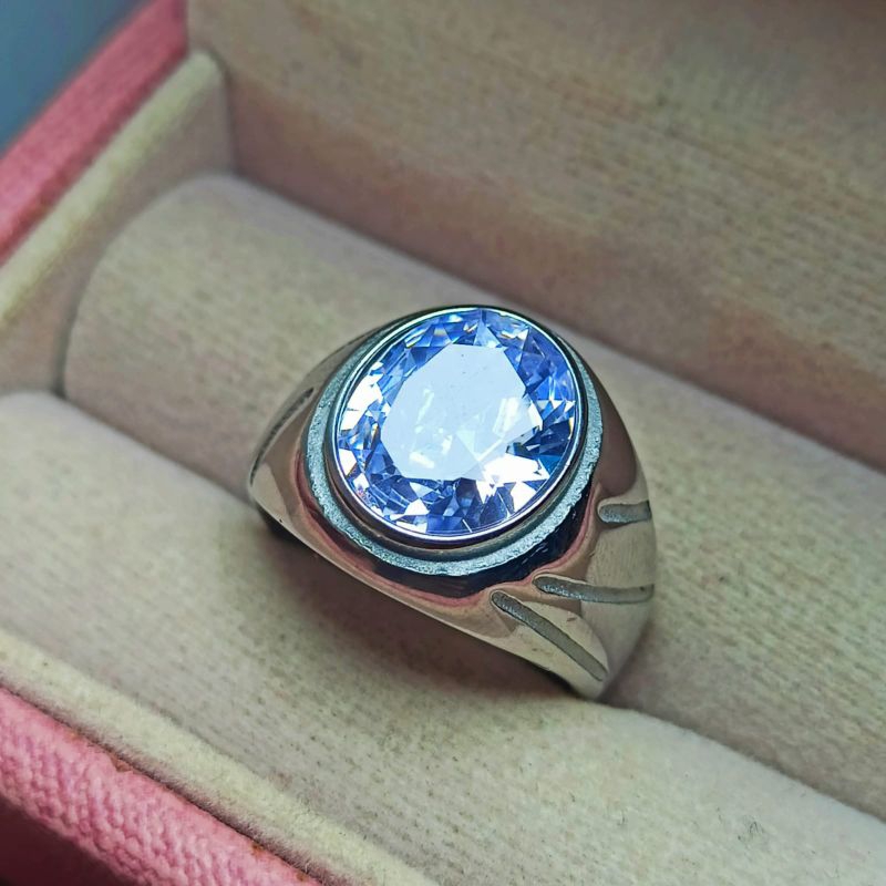 Cincin Batu White Topaz Cutting Dimensi 10X12 Ring Titanium Ukuran 7 8 9 10 ramah dikantong