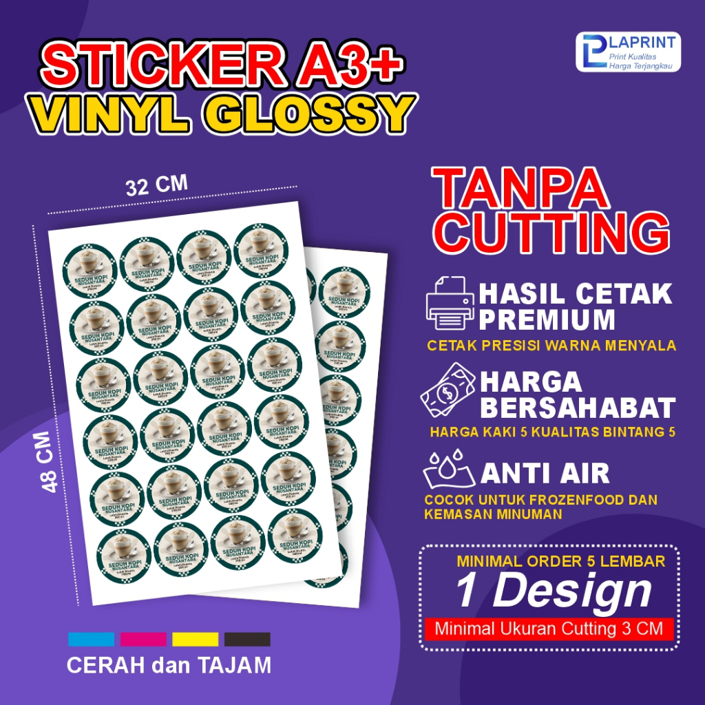 

Cetak Stiker Vinyl Glossy A3+ Tanpa Cutting Custom / Cetak Stiker Tanpa Cutting / Print Stiker Anti Air