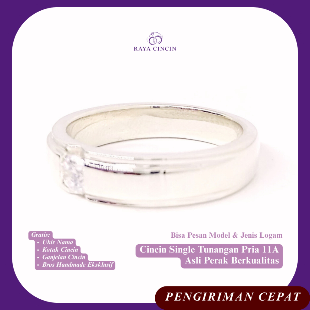 RAYA Cincin Single Tunangan Pria 11A Asli Perak Berkualitas  Gaya Kasual Elegan