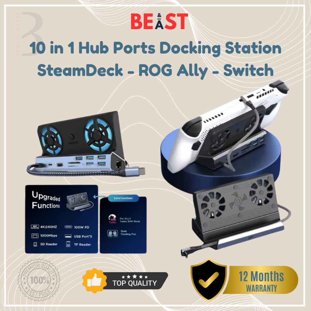 Steamdeck ROG Switch Cooler Kipas Docking Station USB-C 10 in 1 Port Hub Game Console Charge 4k