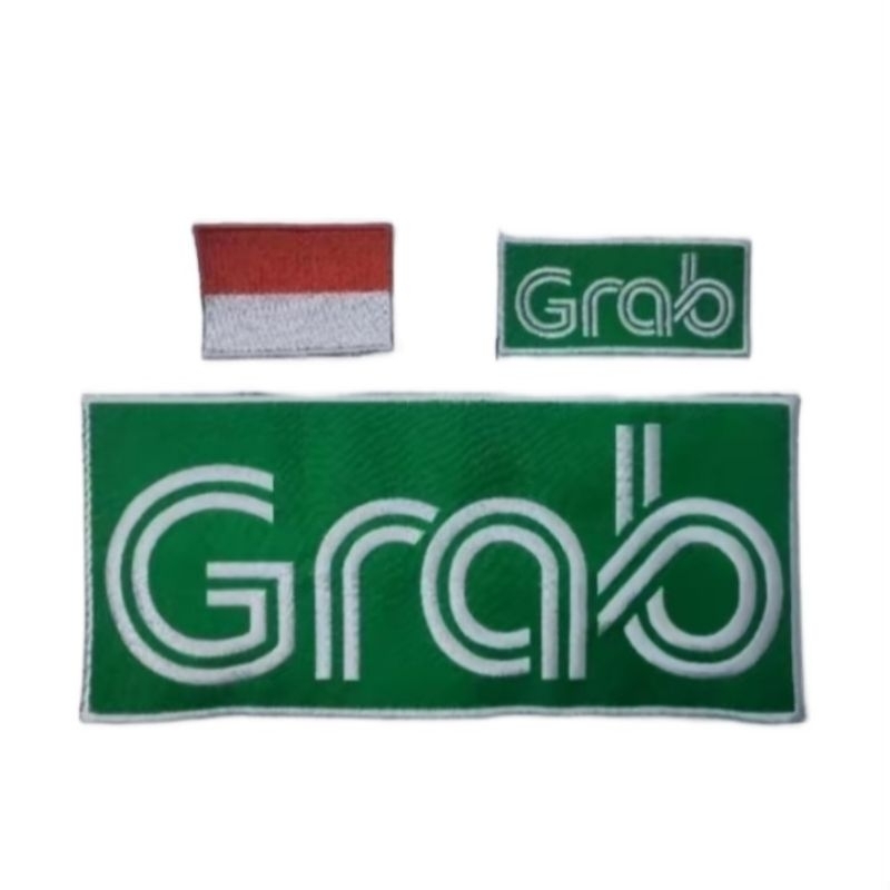 Emblem Logo Bordir Grab 1set Lengkap 3pc Termurah/Logo Bordir Grab Komputer High Quality