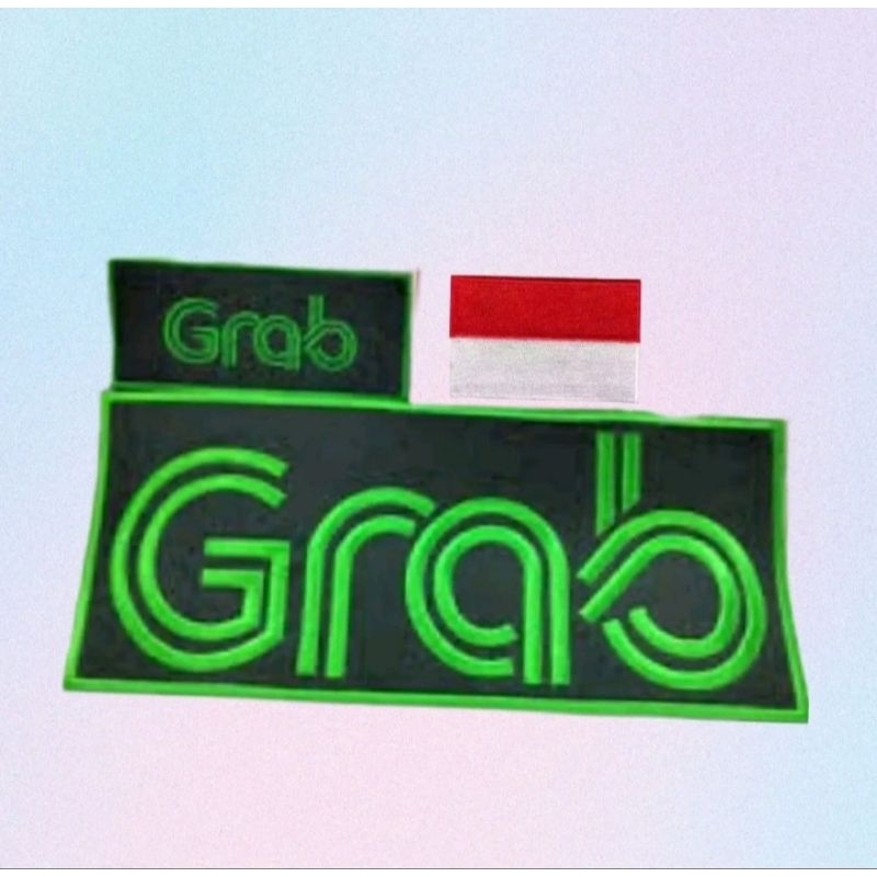 Emblem Logo Bordir Grab Hitam Benang Hijau Sepaket 3pcs Termurah Dan Berkuakitas/ Bordir Komputer Gr