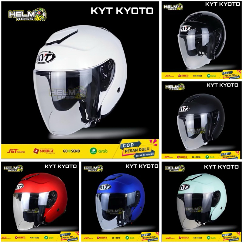 Helm KYT KYOTO Original Putih SOLID Hitam Merah Doff Gunmet Black Glossy Biru Doff Merah Green Pink