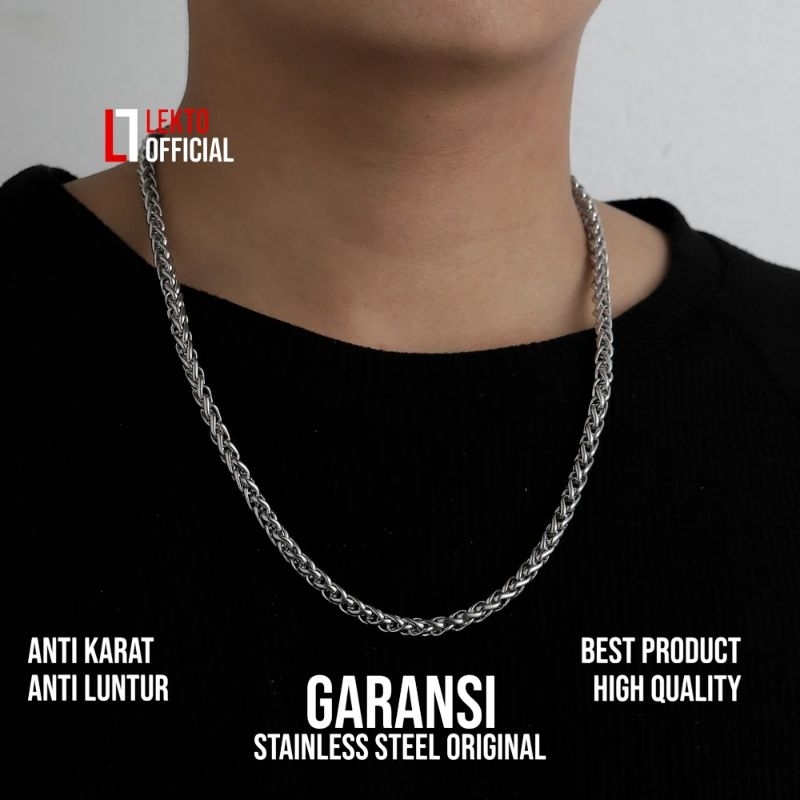 Kalung Titanium Pria Wanita Anti Karat Keren Cowok Cewek Model Rantai Kelabang Silver Monel