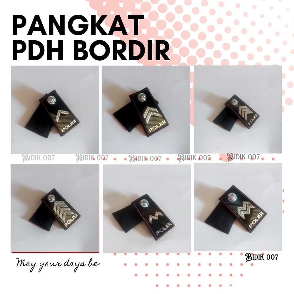 Pangkat PDH bintara Polri Pangkat Bripda, Briptu, Brigadir, Brigpol, Bripka, Aipda, Aiptu