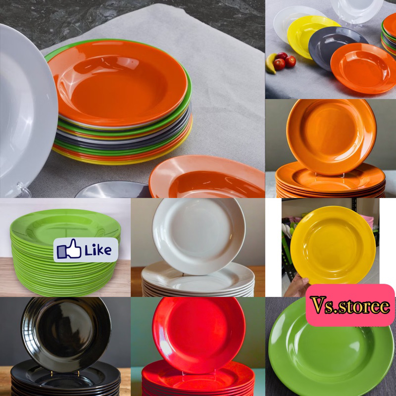 JAMIN TERMURAH - Piring Melamine 9 inch - Piring Melamin Tebal - Piring Melamin Putih Hijau - Piring