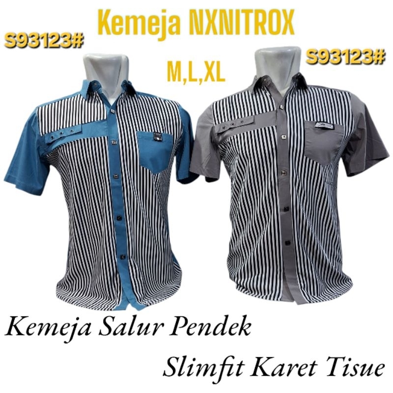 KEMEJA MEWAH PRIA NXNITROX SALUR SLIMFIT TISUE PENDEK&PANJANG KATUN LICIN KARET KANCING STANLES TEKA