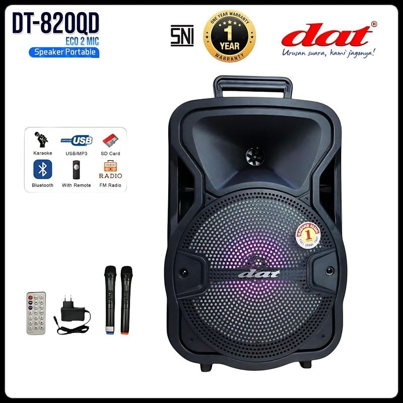 Speaker dat DT-820QD Speaker Bluetooth Karaoke 8inch free 2mic Wireless Speaker Bluetooth power full