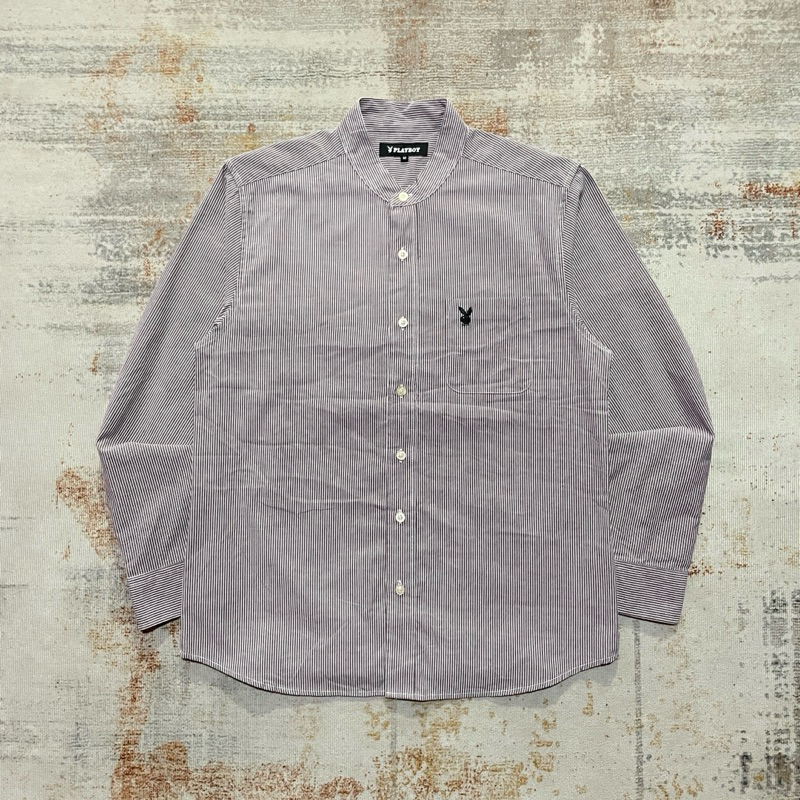 Kemeja Salur Playboy Kerah Sanghai