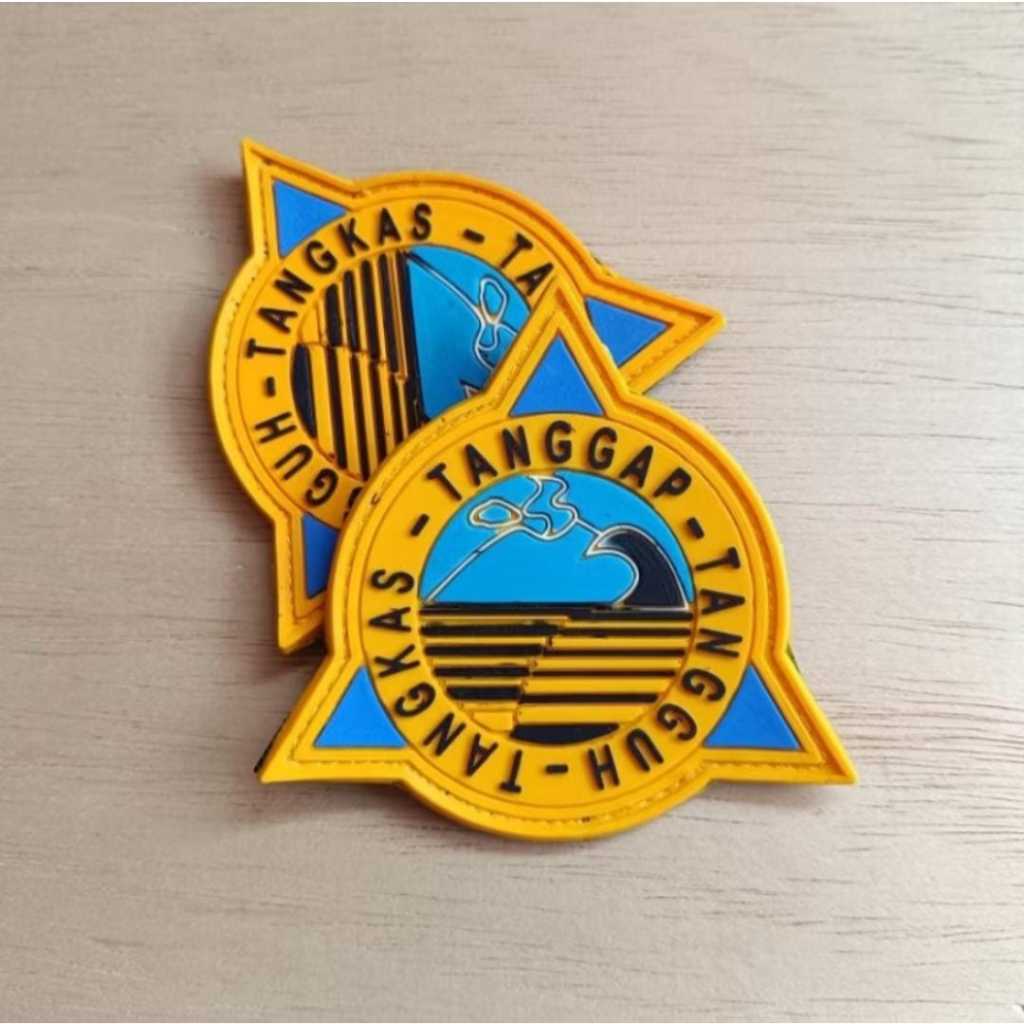 Rubber Patch Logo tangkas tangkap tangguh Tempelan untuk Topi dengan Velcro Kasar - Diameter 7x7cm