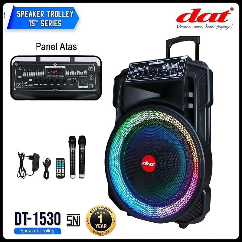 Speaker dat DT-1530 Bonus 2mic Wireless 15inch Speaker Bluetooth Karaoke  Power full bass