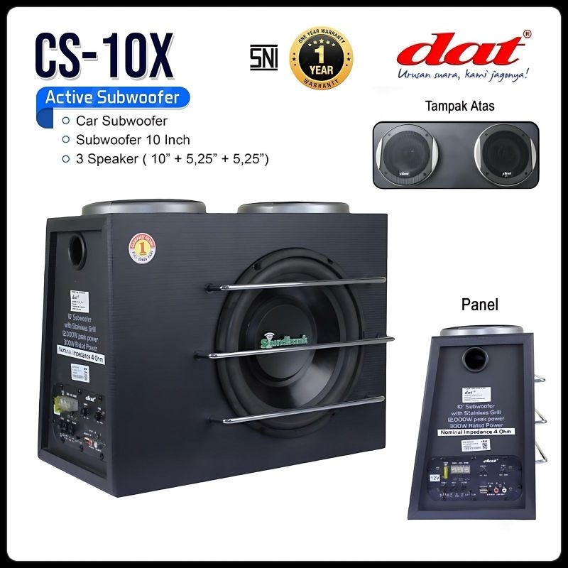 Speaker Mobil Subwoofer Dat CS-10X 10inch Black Bass Full Woofer Basstube