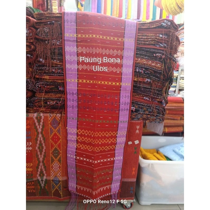 ULOS SADUM HANDE-HANDE TENUNAN TANGGAN TARUTUNG  WARNA MERAH PINGGIRAN PINK PUTZIA FULL SIMATA .