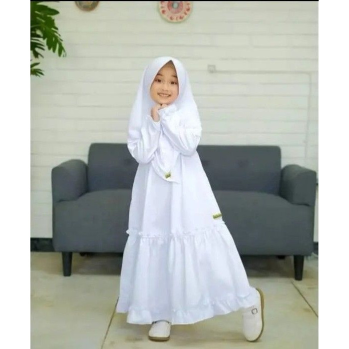 100% AMAN GAMIS ANAK SET HIJAB 3-10 TAHUN GAMIS ANAK PUTIH PEREMPUAN BRUKAT MANASIK HAJI ANAK