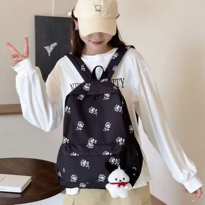 Naufal.storebag Tas ransel sekolah sd smp sma motif bunga-Tas wanita motif bunga mawar