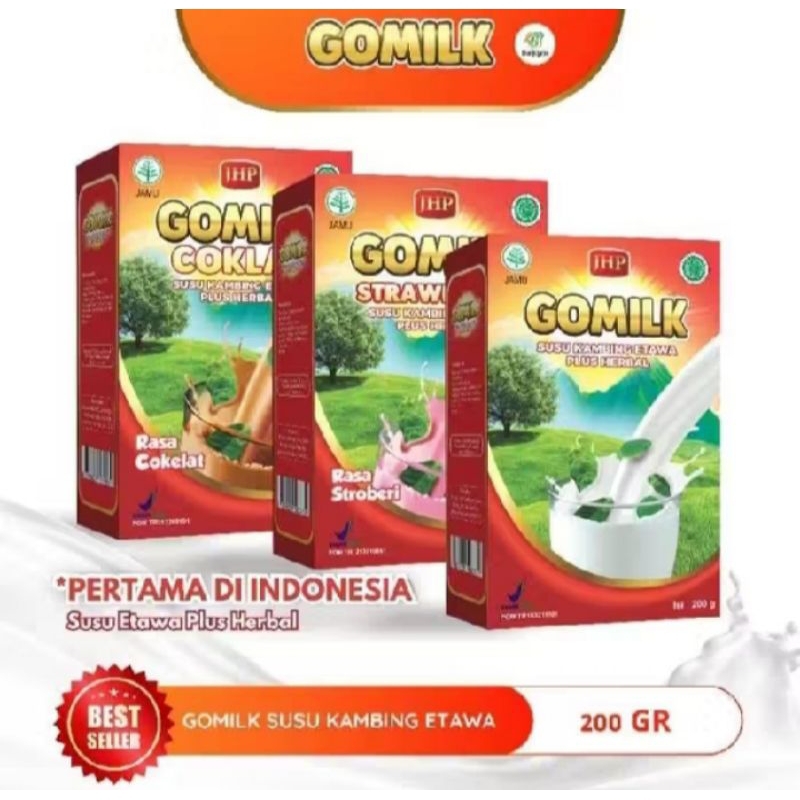 

Susu Gomilk Susu Kambing Etawa Rasa Strawberry,Coklat,Murni 200 gram