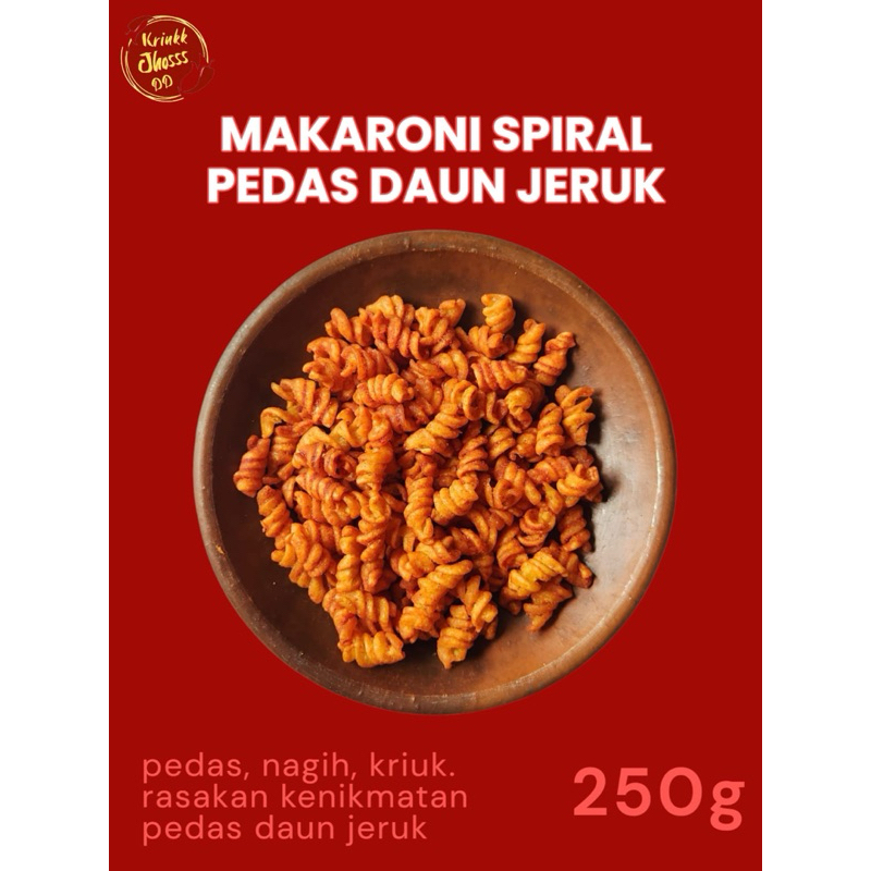 

MAKARONI SPIRAL PEDAS DAUN JERUK 250gr MAKARONI SPIRAL KRIUKK JHOSS DD