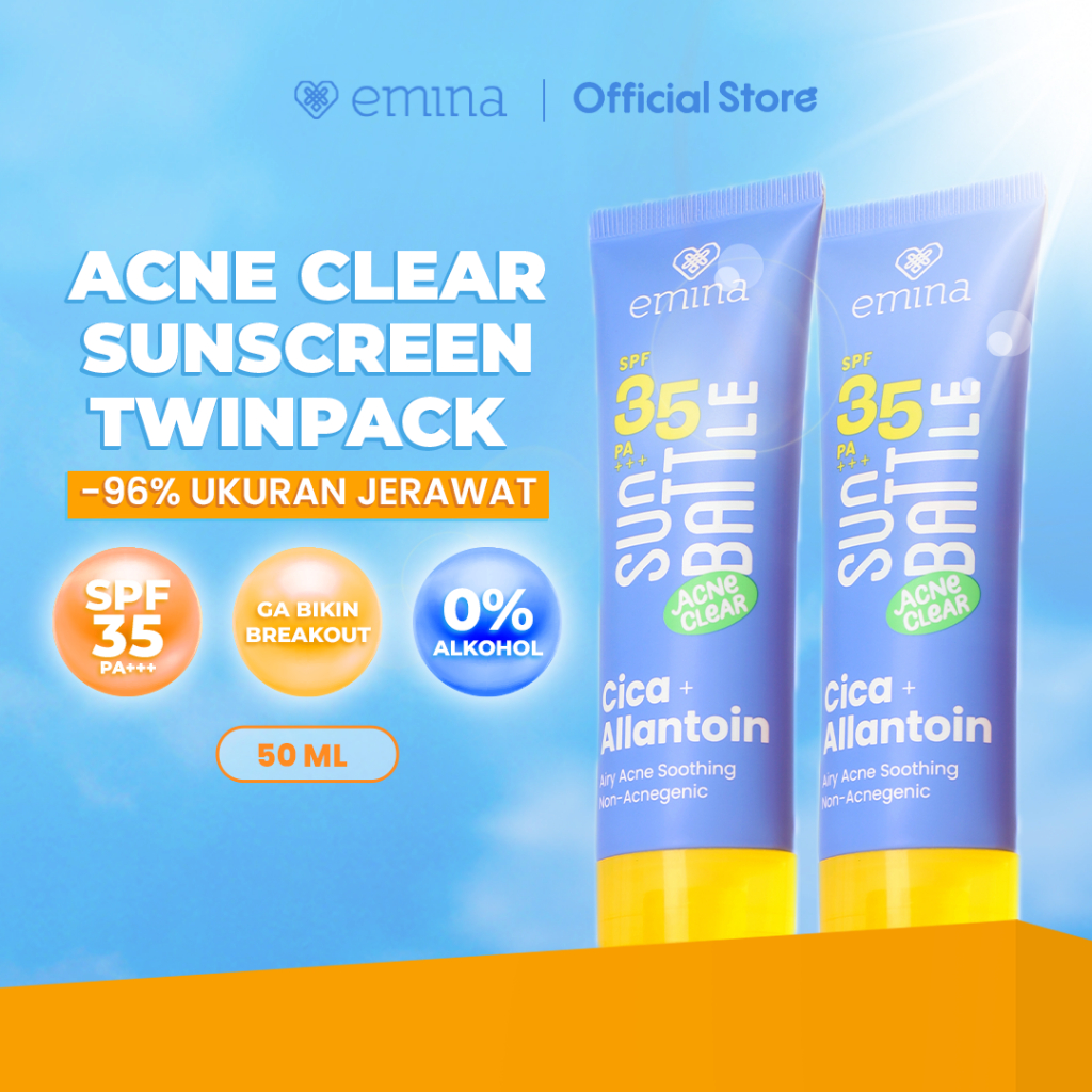 [Twin Pack] NEW Emina Sun Battle SPF 35 PA+++ Acne Clear Cica + Allantoin Airy Acne Soothing 50ml - 