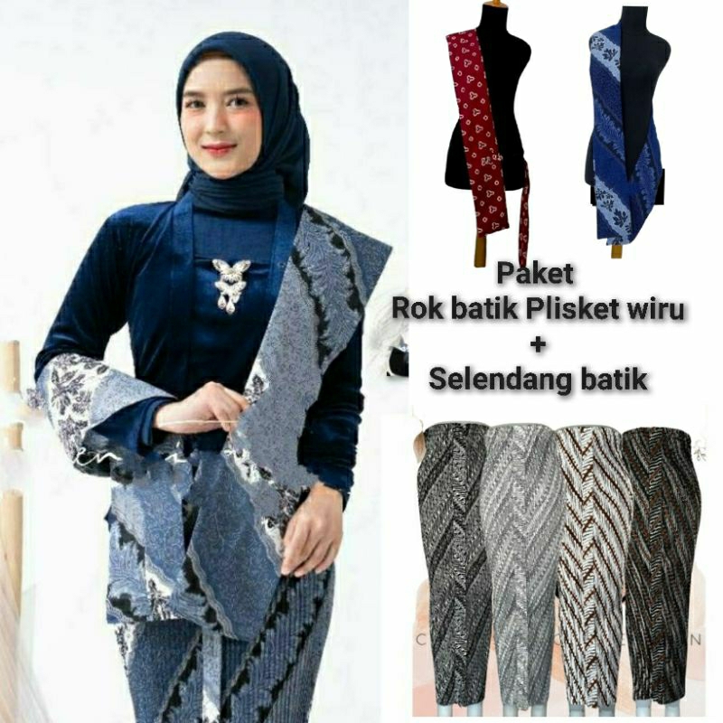 Rok Batik Plisket Wiru & Selendang Batik / Paket Rok Batik Wiru dan Selendang Batik / Set Kondangan 