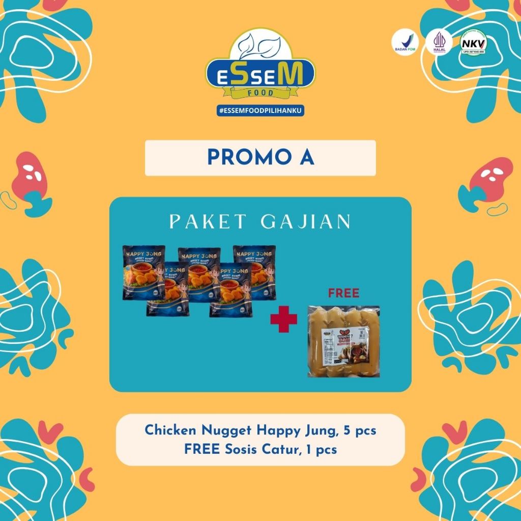 

BUNDLING A (NAGET AYAM HAPPYJUNG 5 PACK *FREE SOSIS BAKAR CATUR 1 PACK)